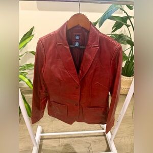 Vintage 90s Gap Women’s Red Genuine Leather Blazer, NWOT, Size M